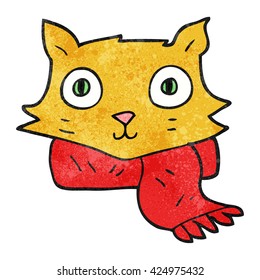 freehand textured cartoon cat wearing scarf