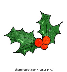 freehand textured cartoon christmas holly