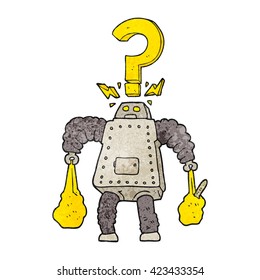 freehand textured cartoon confused robot carrying shopping