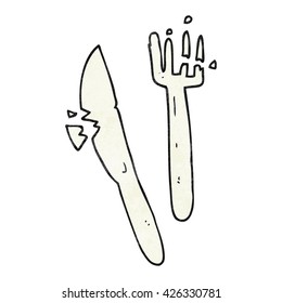 freehand textured cartoon cracked plastic cutlery
