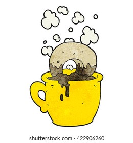 freehand textured cartoon donut dunked in coffee
