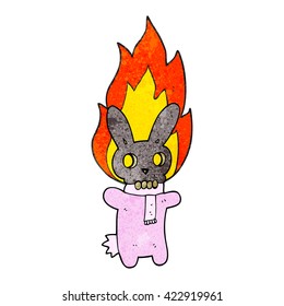 freehand textured cartoon flaming skull rabbit