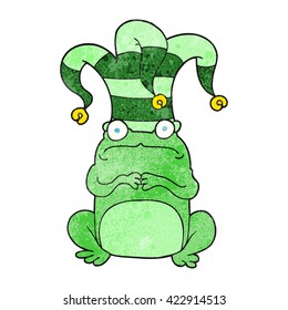 freehand textured cartoon frog wearing jester hat