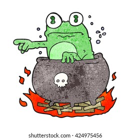 freehand textured cartoon halloween toad in cauldron