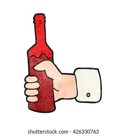 freehand textured cartoon hand holding bottle of wine