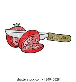 freehand textured cartoon knife slicing a tomato