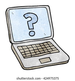freehand textured cartoon laptop computer with question mark