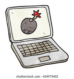 freehand textured cartoon laptop computer with error screen