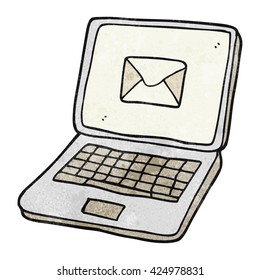 freehand textured cartoon laptop computer with message symbol on screen