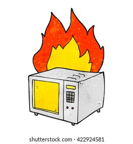 freehand textured cartoon microwave on fire