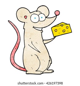 freehand textured cartoon mouse with cheese