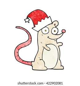 freehand textured cartoon mouse wearing christmas hat