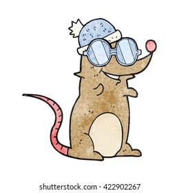 freehand textured cartoon mouse wearing glasses and hat