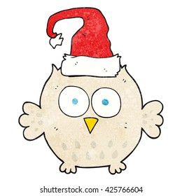freehand textured cartoon owl wearing christmas hat