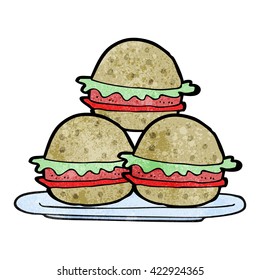 freehand textured cartoon plate of burgers