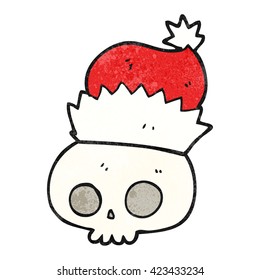freehand textured cartoon skull wearing christmas hat
