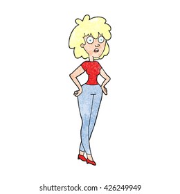 freehand textured cartoon surprised woman