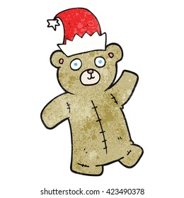 freehand textured cartoon teddy bear wearing christmas hat