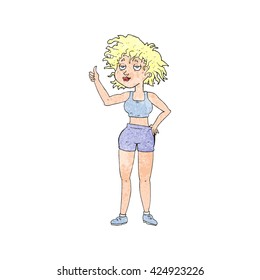 freehand textured cartoon tired gym woman