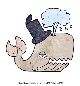 freehand textured cartoon whale spouting water