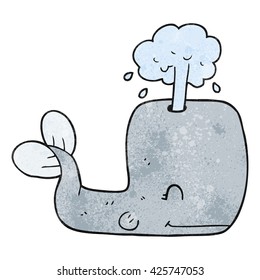 freehand textured cartoon whale spouting water