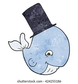 freehand textured cartoon whale in top hat