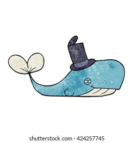 freehand textured cartoon whale wearing hat