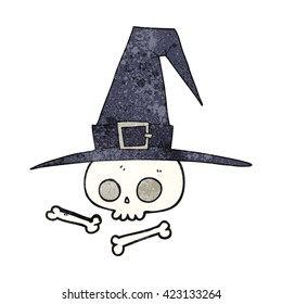 freehand textured cartoon witch hat with skull