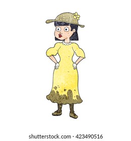 freehand textured cartoon woman in sensible dress