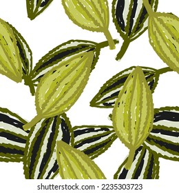 Freehand tropical palm leaves seamless pattern. Hand drawn exotic botanical texture. Sketch jungle leaf seamless wallpaper. Vector floral background. Design for fabric, textile print, wrapping, cover