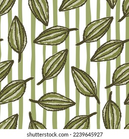 Freehand tropical palm leaves seamless pattern. Hand drawn exotic botanical texture. Sketch jungle leaf seamless wallpaper. Vector floral background. Design for fabric, textile print, wrapping, cover
