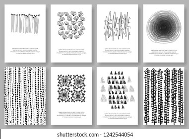 Freehand vector cards set. Black and white set of posters.