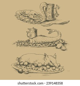 freehand vector drawing of food
