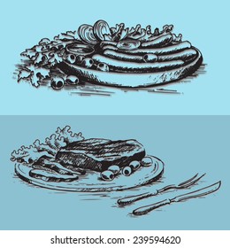 freehand vector drawing of food