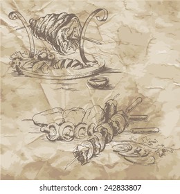 freehand vector drawing of food for the menu