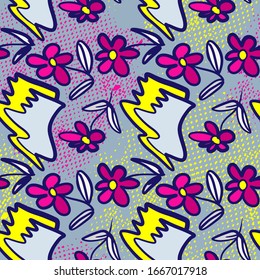 Flores vectoriales manos libres. Patrón abstracto sin fisuras