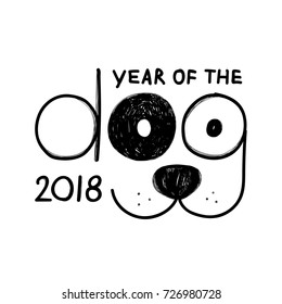 Freehand Vector illustration for 2018 year of the dog on white background