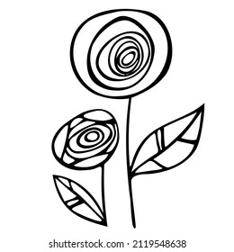 freehand vector linear drawing of stylized rose flowers in doodle style isolated on white background. useful for postcards, web and graphic design, print, tattoo, posters, design elements, decor, logo