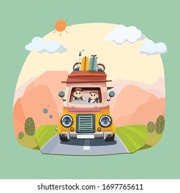 Freehand vector van in tarvel concept