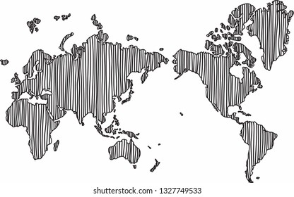 Freehand world map sketch on white background.