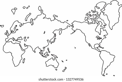 Freehand world map sketch on white background.