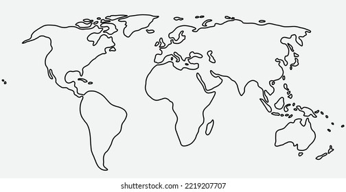 Freehand world map sketch on white background.	
Vector illustration.