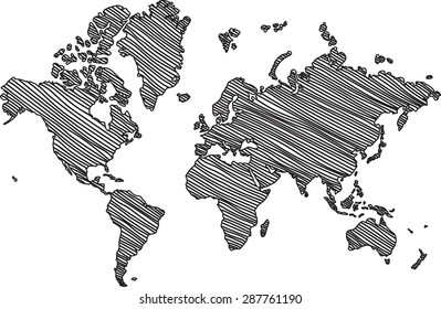 Dibujo de mapa de mundo libre sobre fondo blanco.