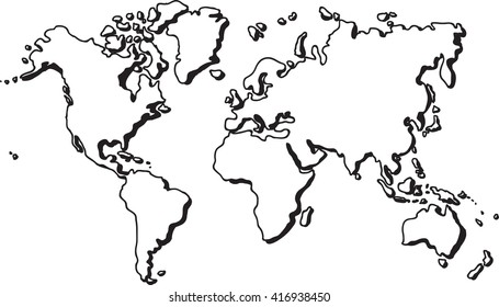 Freehand World Map Sketch On White Stock Vector (Royalty Free ...