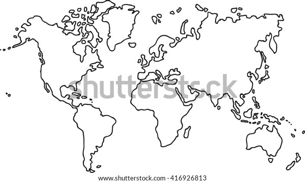 白い背景にフリーハンドのワールドマップスケッチ のベクター画像素材 ロイヤリティフリー