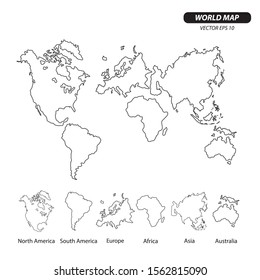 Freehand world map sketch vector Illustration.