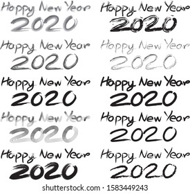Freehand writing isolated of message is HAPPY NEW YEAR 2020  on white background.