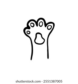 Freehand-drawn cat's paw. Sketch style Illustration of Pets, cats. For Pet shops, logo, postcards. Funny Crooked doodle vector icon.