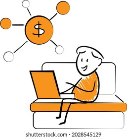 Freelance business people work in comfortable conditions at home office concept. Freelancer working from home workplace. Man and woman self employed concept online call.isolated vector doodle