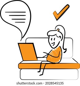 Freelance business people work in comfortable conditions at home office concept. Freelancer working from home workplace. Man and woman self employed concept online call.isolated vector doodle